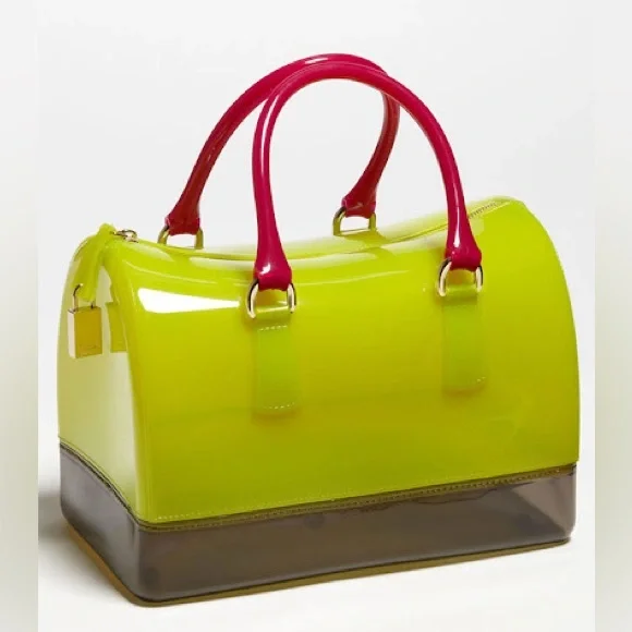 Furla Candy Bag Neon Multicolor Jelly Satchel Rubber Rare Padlock Italy - Picture 13 of 14